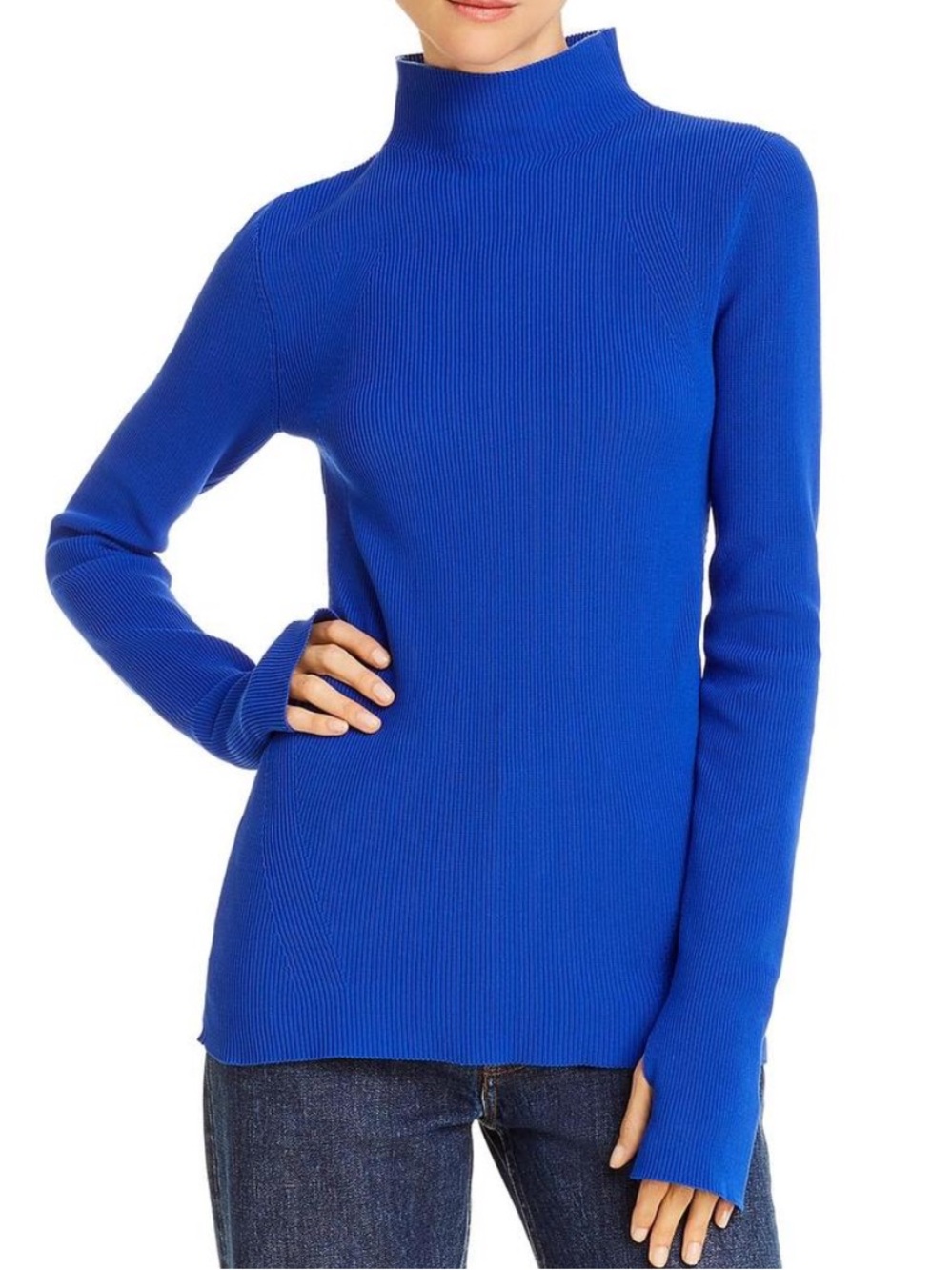 Helmut Lang M Womens Blue Thumb Hole 0540 Mock Neck Sweater Shirt medium